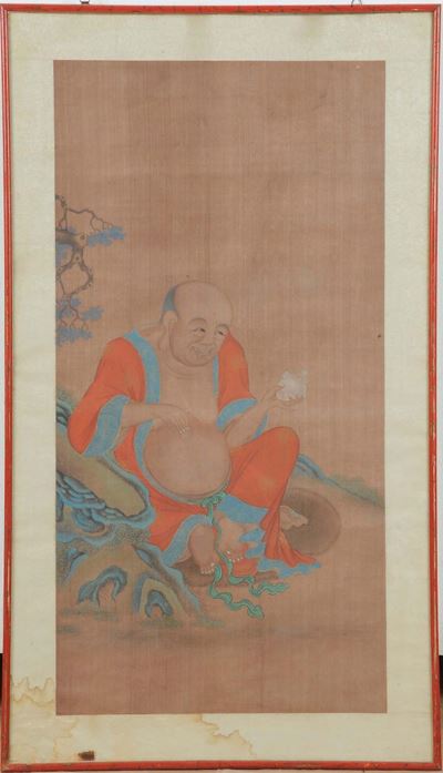 Dipinto su Seta Raffigurante Personaggio Orientale
