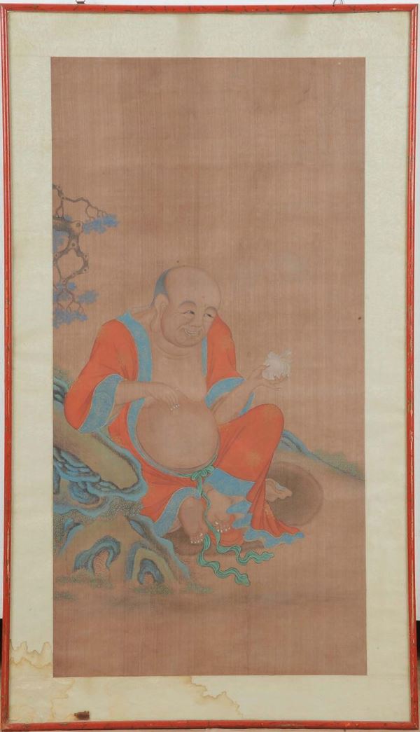 Dipinto su seta raffigurante personaggio orientale