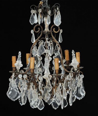Lampadario a Sei Luci e Coppia di Appliques a Tre Luci, XX Secolo
