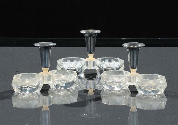 Tre salini in cristallo e argento, XX secolo