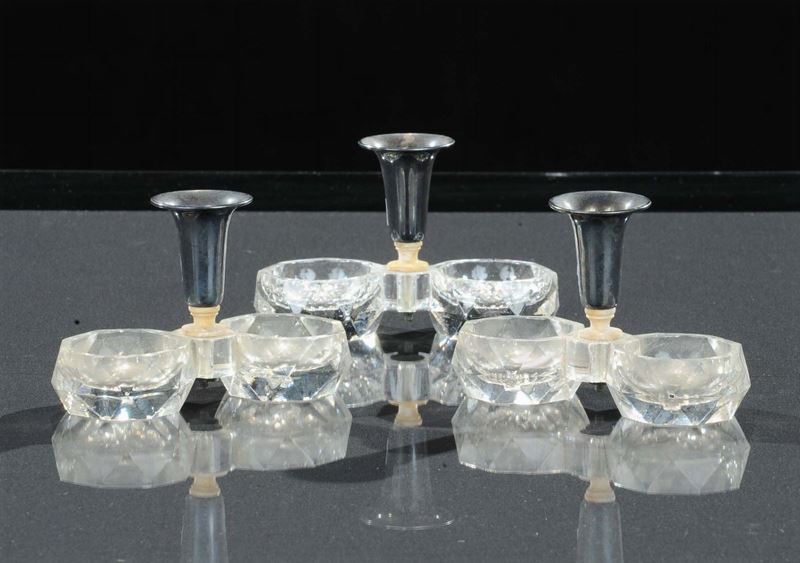 Tre salini in cristallo e argento, XX secolo  - Asta Gioielli, Argenti ed Orologi Antichi e Contemporanei - Cambi Casa d'Aste