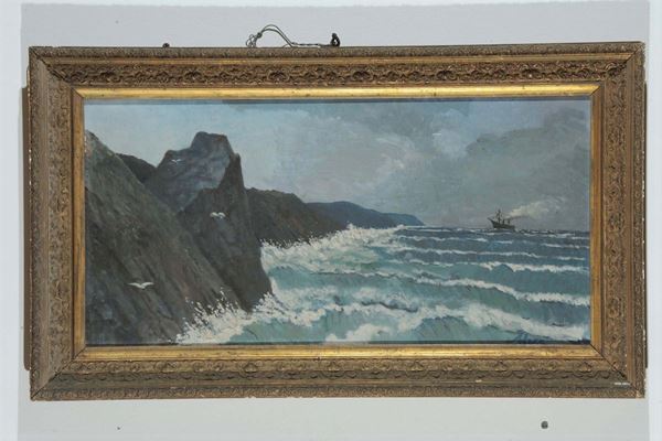 Anonimo del XX secolo Marina con imbarcazione