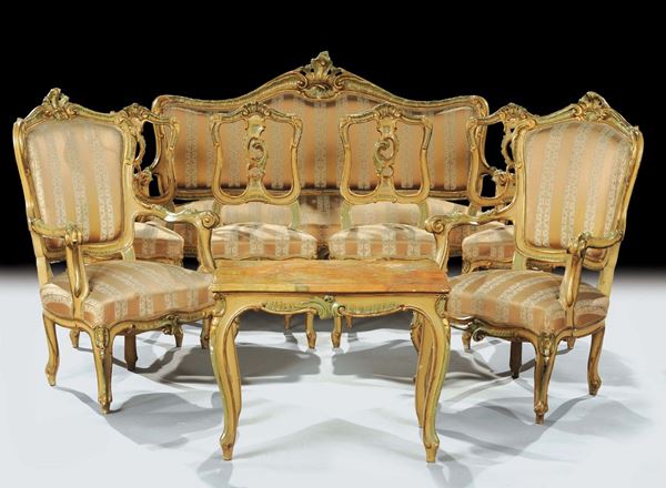 Salotto Luigi XV laccato e dorato, XIX secolo