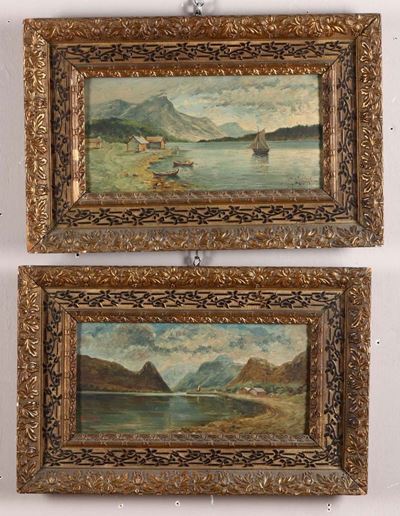 G. Scotti (XX Secolo)coppia di Vedute di Lago