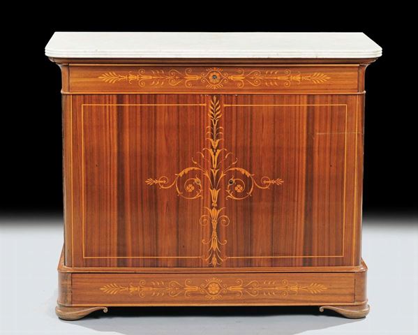 Credenza Carlo X interamente lastronata ed intarsiata, XIX secolo