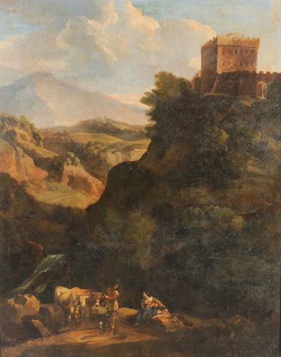 Scuola Romana della Fine del XVII Secolopaesaggio con Figure
