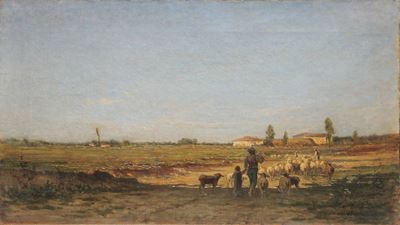 Carlo Follini (1848-1938)paesaggio con Pastori