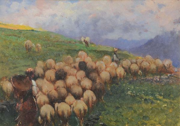 Giovanni Guarlotti (1869-1954), attribuito a Pascolo con pecore