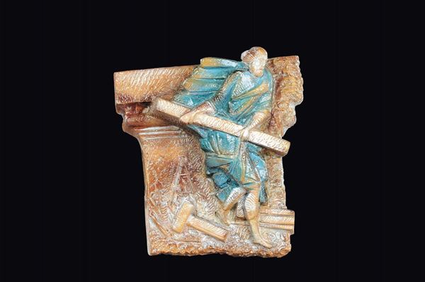 Angelo Biancini, S. Giuseppe. A terracotta high-relief with polychrome glaze S. Giuseppe