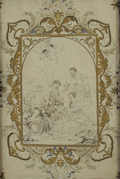 Ricamo in Cornice Raffigurante la Sacra Famiglia, XVIII Secolo