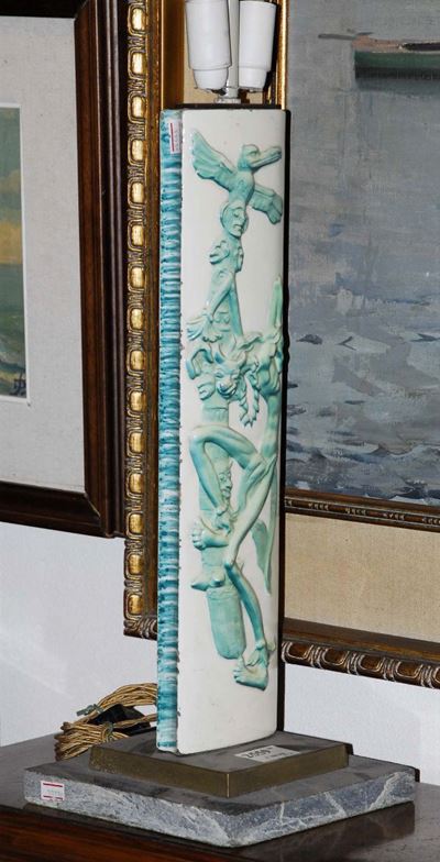 Lampada da Tavolo in Ceramica e Vetro, XX Secolo