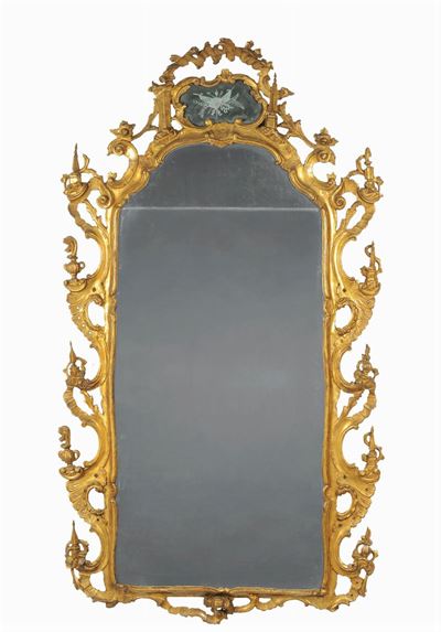 Specchiera in Stile Luigi XV in Legno Dorato e Intagliato, Veneto XIX Secolo
