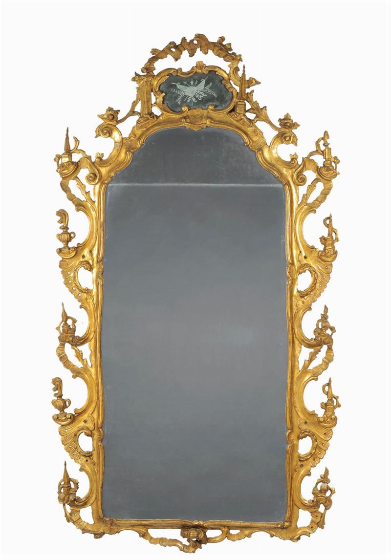 Specchiera in stile Luigi XV in legno dorato e intagliato, Veneto XIX secolo  - Asta Antiquariato e Dipinti Antichi - Cambi Casa d'Aste