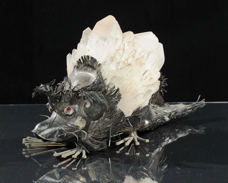 Figura di istrice in argento e quarzo, XX secolo  - Auction Silver, Clocks and Jewels - Cambi Casa d'Aste