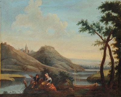 Scuola Italiana del XVIII-XIX Secolopaesaggio con Figure