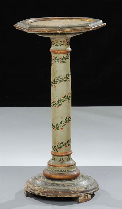 Colonna Reggivaso in Legno Laccato e Dipinto, XIX Secolo