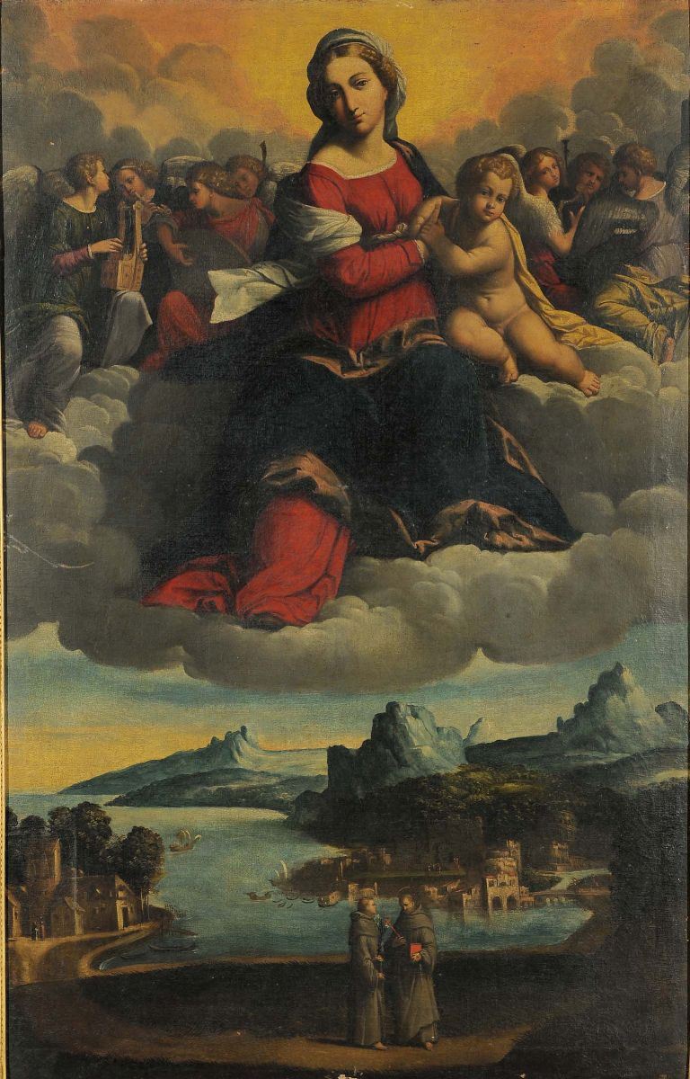 Benevenuto Tisi detto il Garofalo (1481-1559), copia da Madonna in gloria  - Asta Antiquariato e Dipinti Antichi - Cambi Casa d'Aste