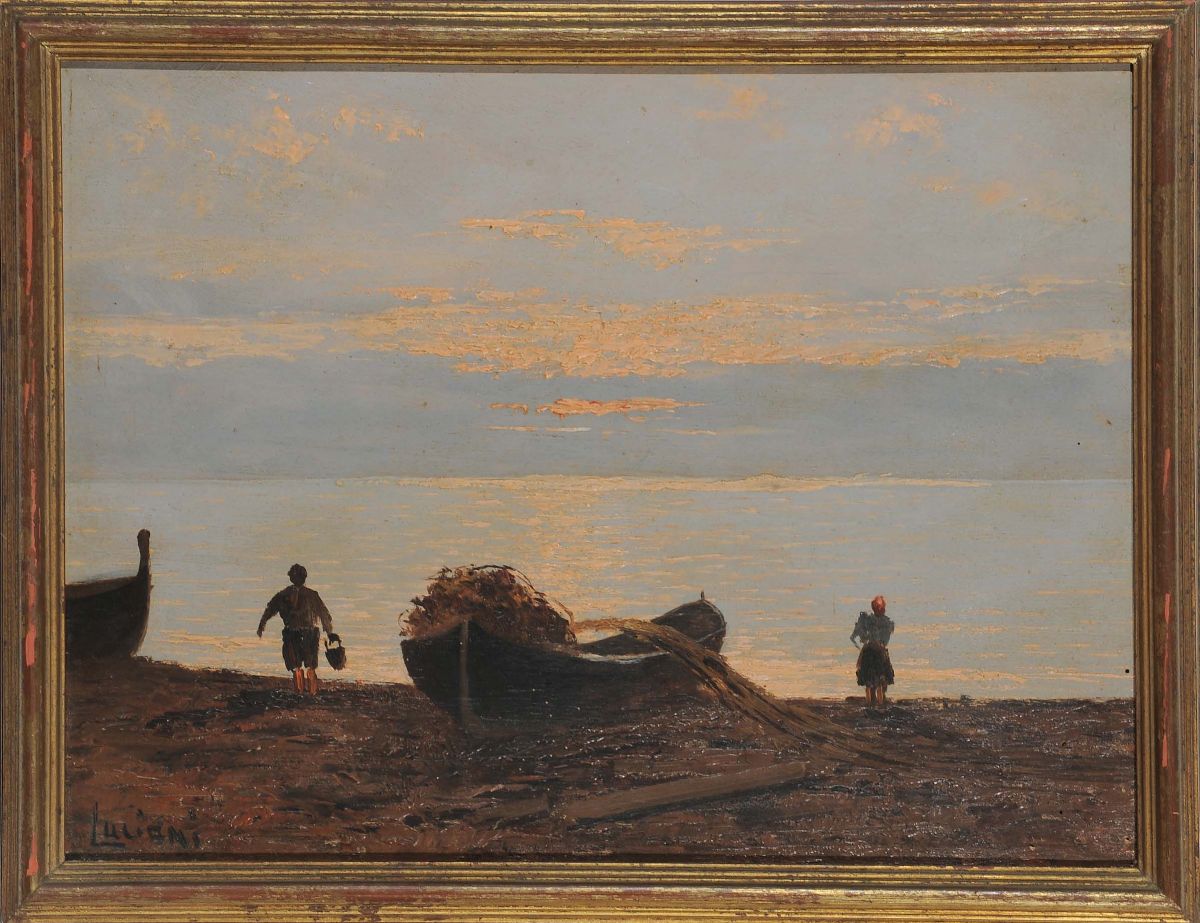 Anonimo del XX Secolomarina con Pescatori
