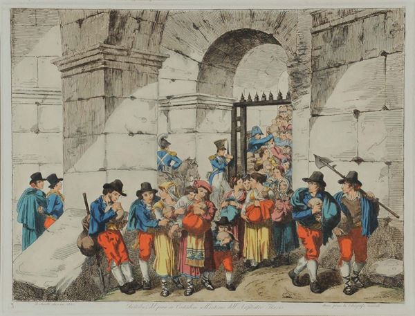 Bartolomeo Pinelli (1781-1835) Scena di genere con contadini