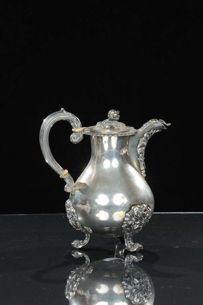 Caffettiera in Argento con Corpo Liscio, Parigi Veyrat 1880 Circa,