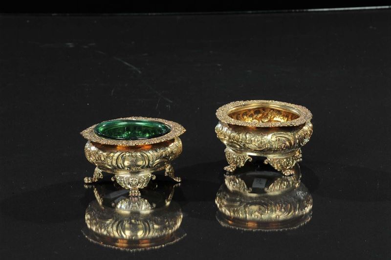 Quattro salierine in vermeille, Orafo J. Angell  - Auction Silvers and Jewels - Cambi Casa d'Aste