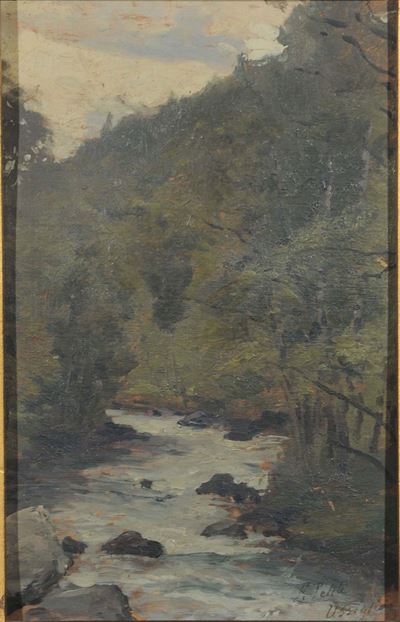 Filiberto Petiti (1845-1924)paesaggio con Fiume a Usseglio