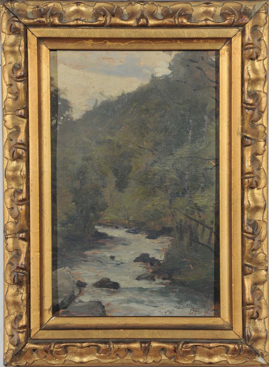 Filiberto Petiti (1845-1924)paesaggio con Fiume a Usseglio