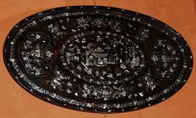 Vassoio in Legno e Madreperla, XIX Secolo