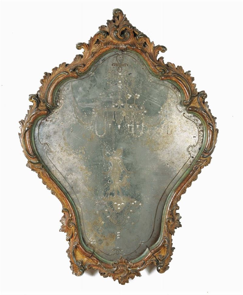 Specchiera Luigi XV in legno intagliato e laccato, Venezia XVIII secolo  - Asta Antiquariato e Dipinti Antichi - Cambi Casa d'Aste