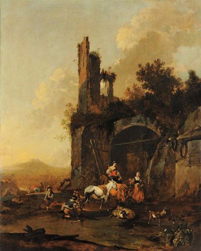 Jan Both (utrecht 1615-1652)personaggi con Rovine ed Armenti