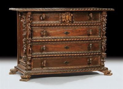 Com˜ a Bambocci in Legno di Noce a Tre Cassetti, XIX Secolo