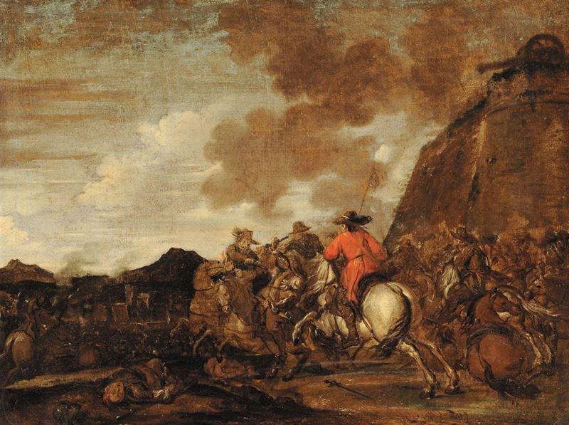 Scuola del XVIII secolo Battaglia con cavalieri  - Auction Old Paintings and Furnitures - Cambi Casa d'Aste