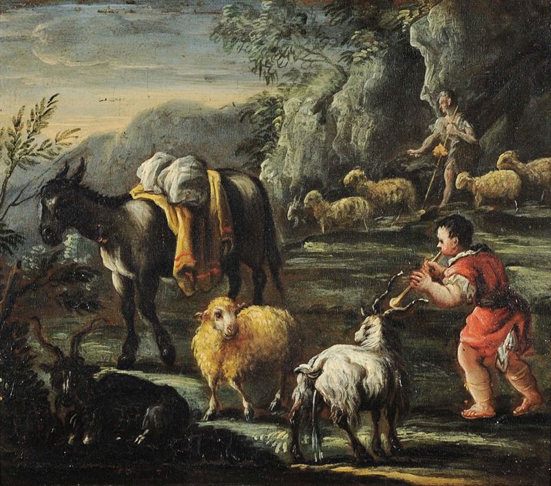 Scuola del XVIII secolo Scena pastorale  - Auction Old Paintings and Furnitures - Cambi Casa d'Aste
