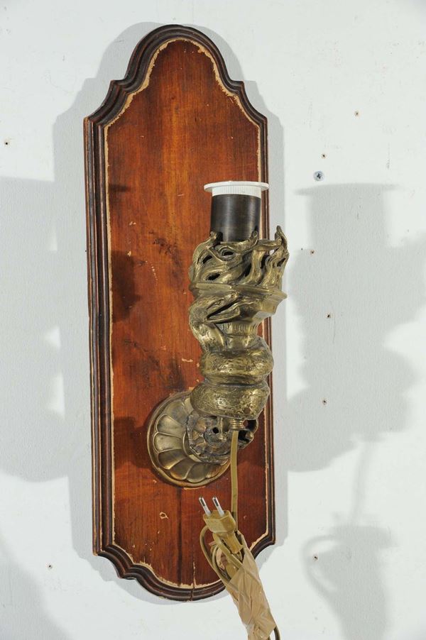 Coppia appliques in bronzo a foggia di  serpente