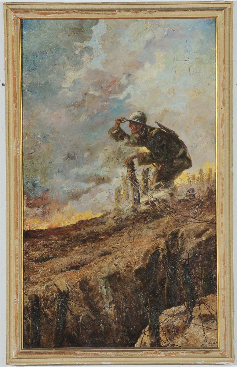 Fede (XX secolo) Soldato al fronte  - Asta Antiquariato e Dipinti Antichi - Cambi Casa d'Aste