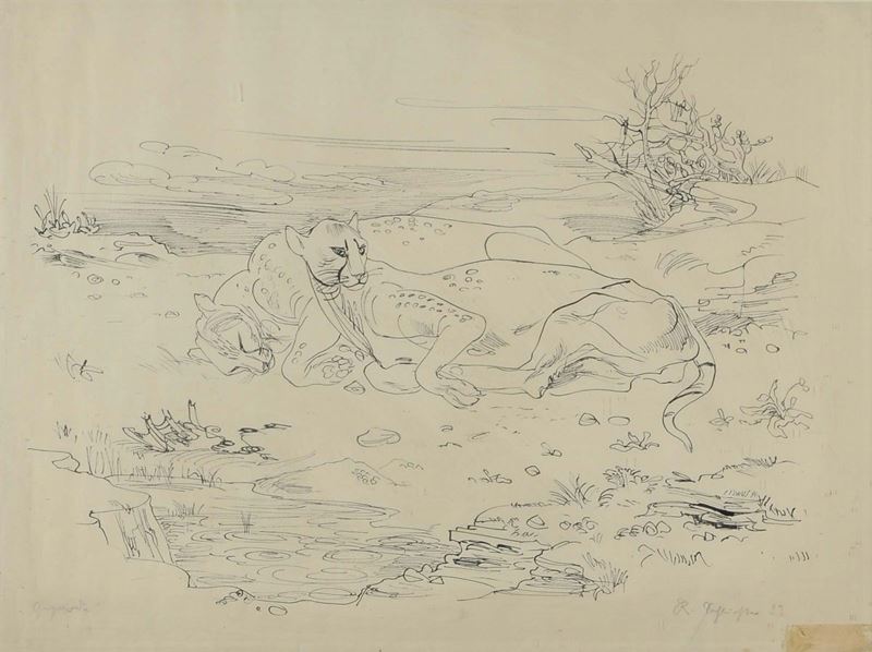 Rudolf Schlichter (1890-1955) Due ghepardi, 1933  - Auction OnLine Auction 4-2013 - Cambi Casa d'Aste