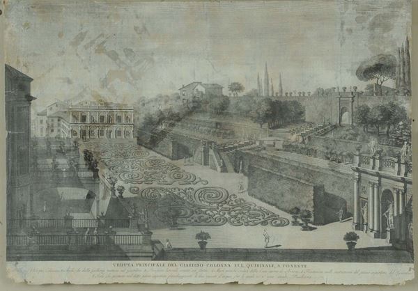 Stampa raffigurante i Giardini di palazzo Colonna, XVIII secolo