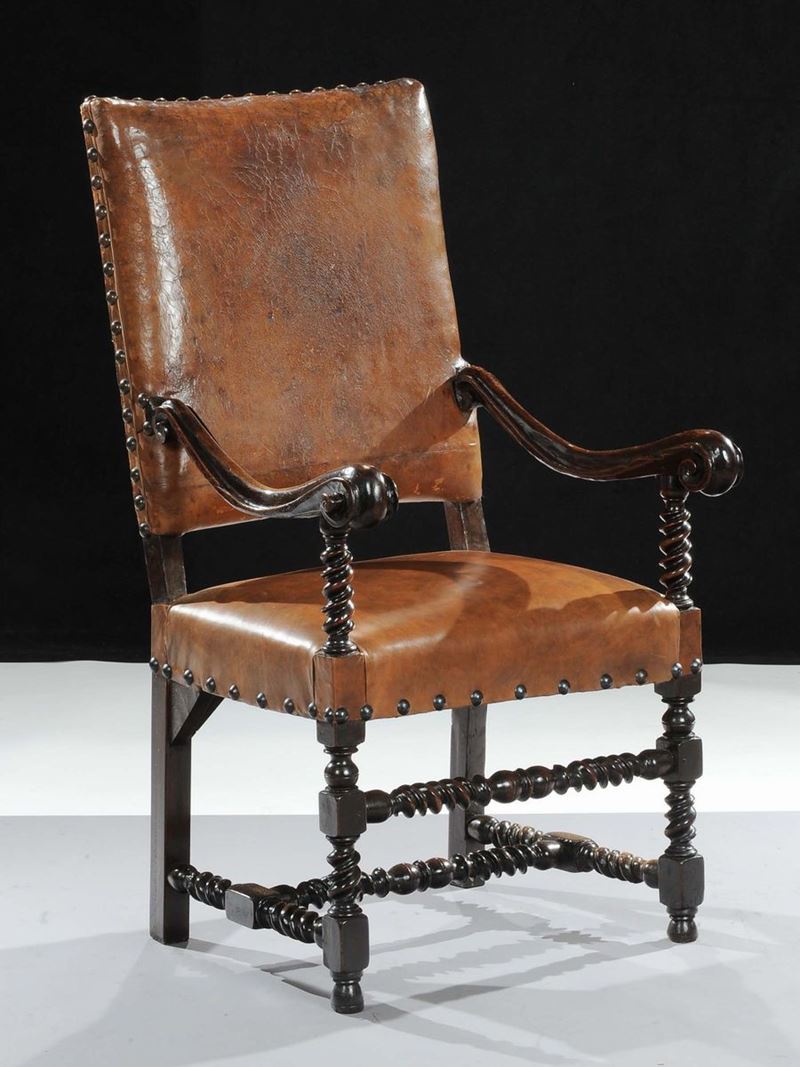 Poltrona a rocchetto in noce, XIX secolo  - Auction Time Auction 3-2014 - Cambi Casa d'Aste