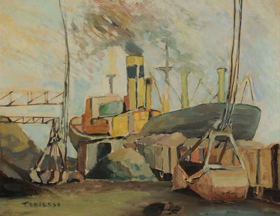 Antonino Traverso (1900-1981)barche in Porto