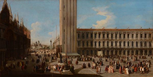 Luca Carlevaris (1665-1731), attribuito a Piazza San Marco e la Piazzetta dalla Torre dell'Orologio