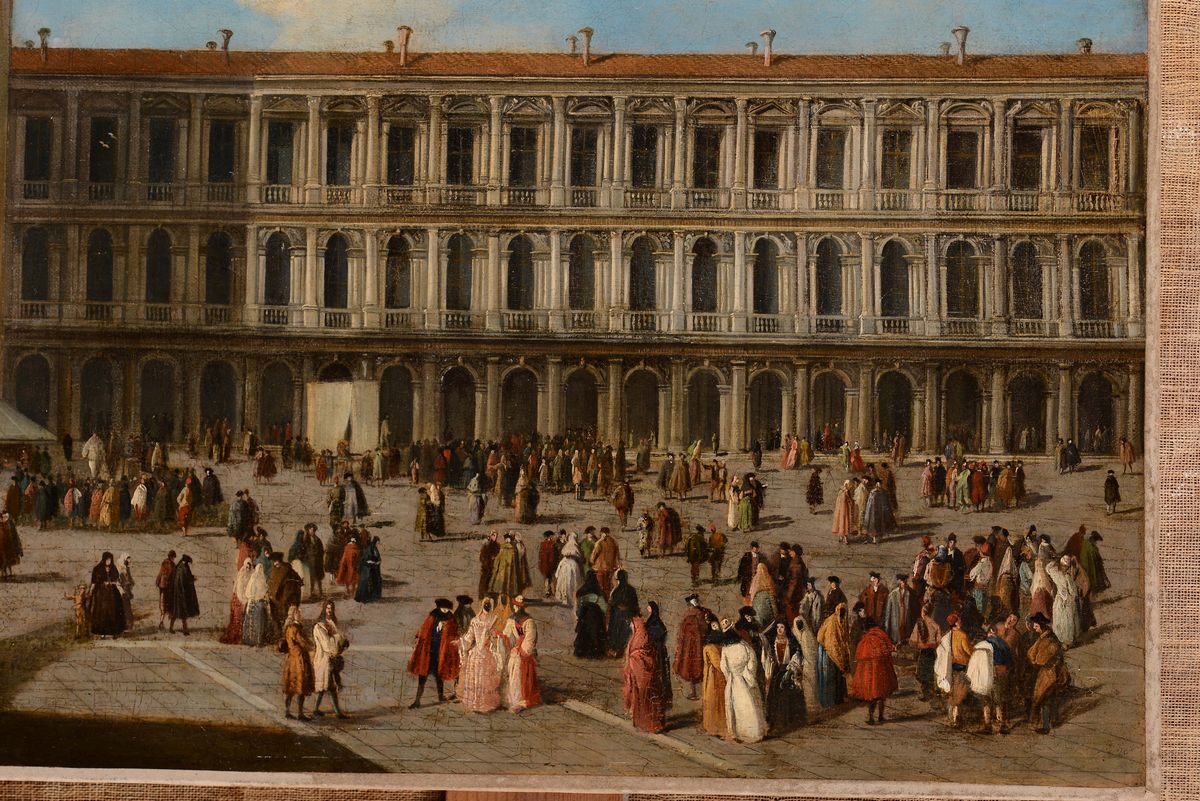 Luca Carlevaris (1665-1731), Attribuito Apiazza San Marco e la Piazzetta dalla Torre Dell'orologi...