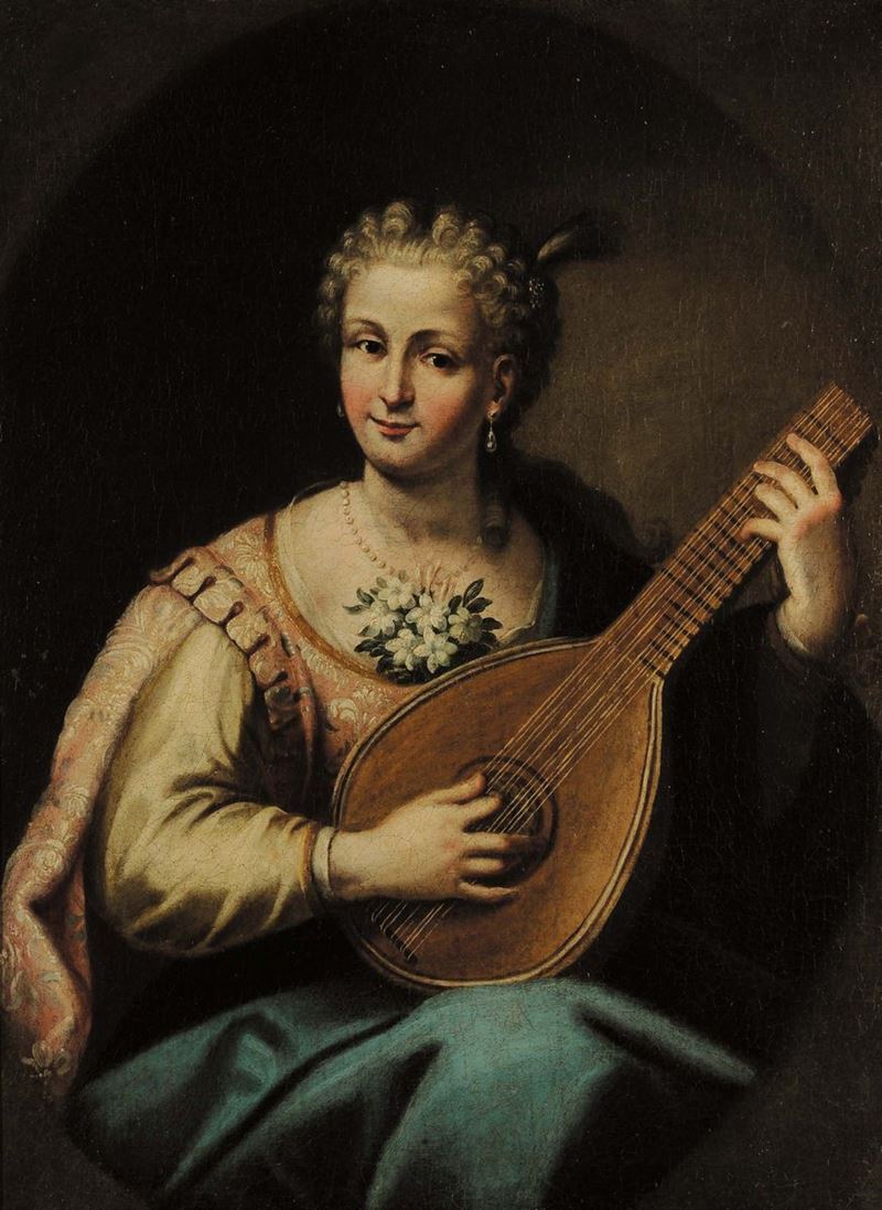Scuola del XVIII secolo Donna con chitarra  - Asta Antiquariato e Dipinti Antichi - Cambi Casa d'Aste
