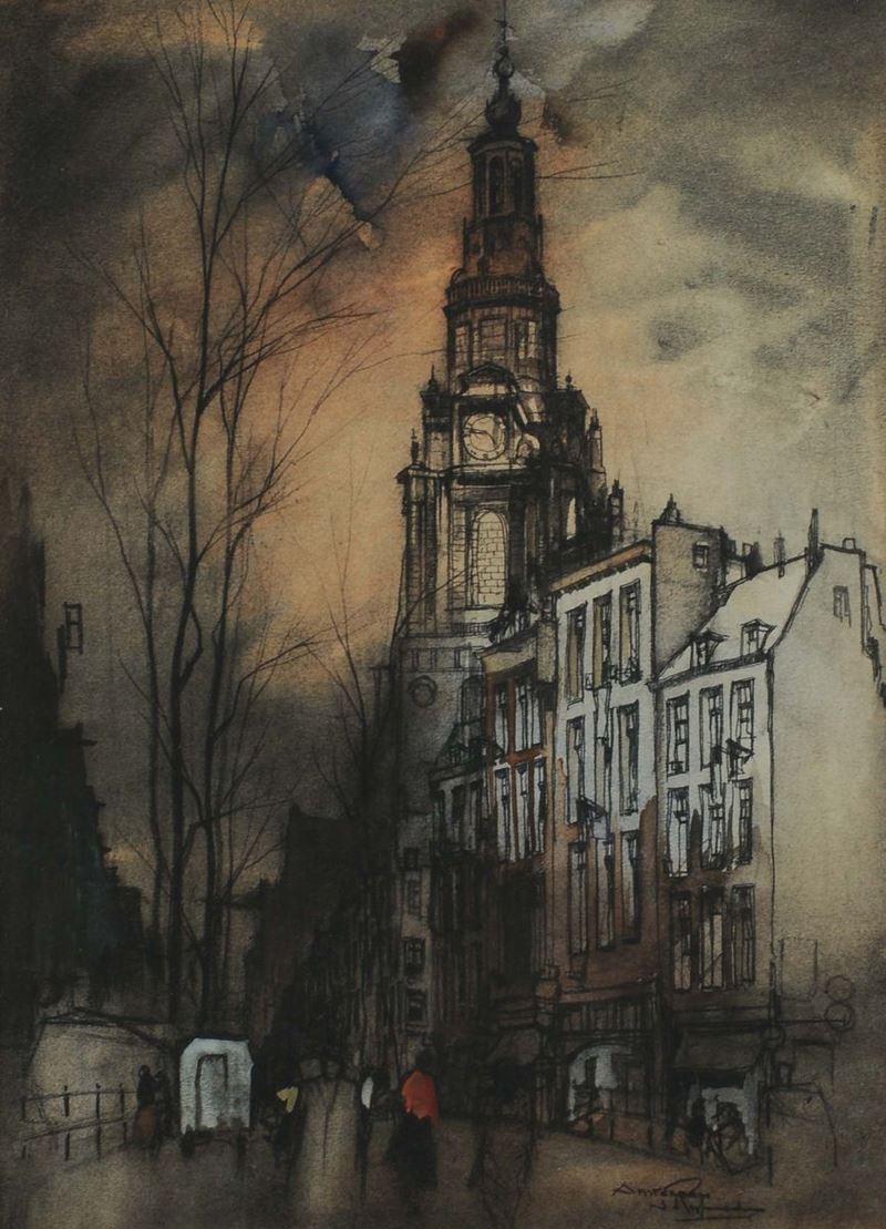 Jan Rijlaarsdam (1911-2007) Veduta  di  Amsterdam  - Asta Antiquariato e Dipinti Antichi - Cambi Casa d'Aste