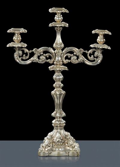 Grande Candelabro in Argento a Tre Fiamme, Bollo Austriaco XIX Secolo