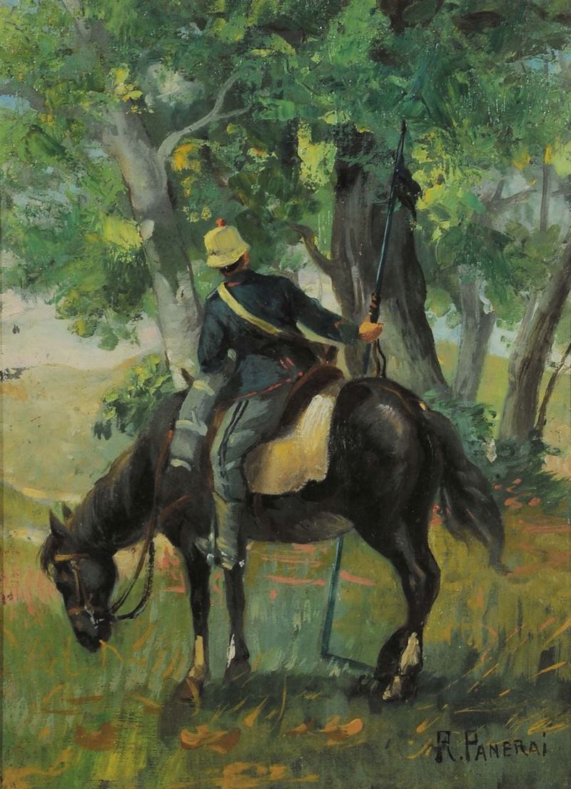 Ruggero Panerai (1862-1923) Cavaliere a caccia  - Asta Antiquariato e Dipinti Antichi - Cambi Casa d'Aste