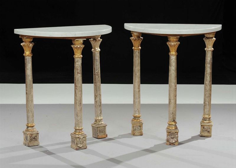 Coppia di consoline in legno laccato e dorato  - Auction Old Paintings and Furnitures - Cambi Casa d'Aste