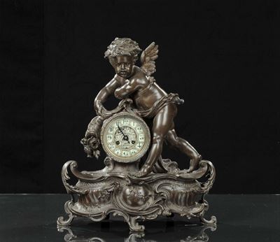 Orologio da Tavolo in Metallo Argentato, XIX Secolo