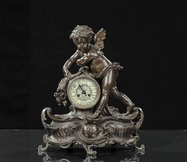 Orologio da tavolo in metallo argentato, XIX secolo