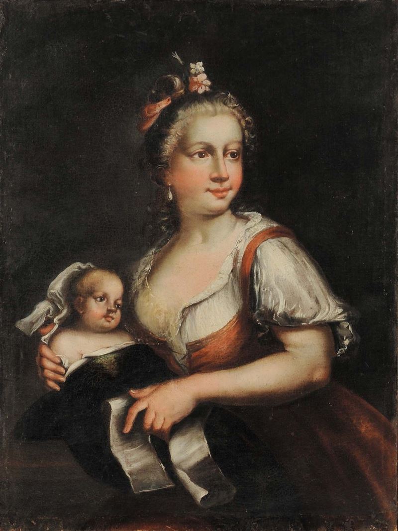 Scuola Veneta del XVIII secolo Nobildonna con bambino  - Auction Old Paintings and Furnitures - Cambi Casa d'Aste