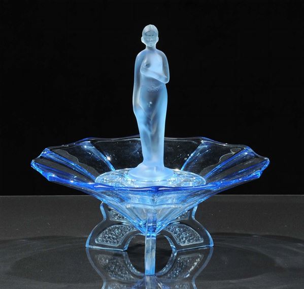 Centrotavola in cristallo blu con figura femminile